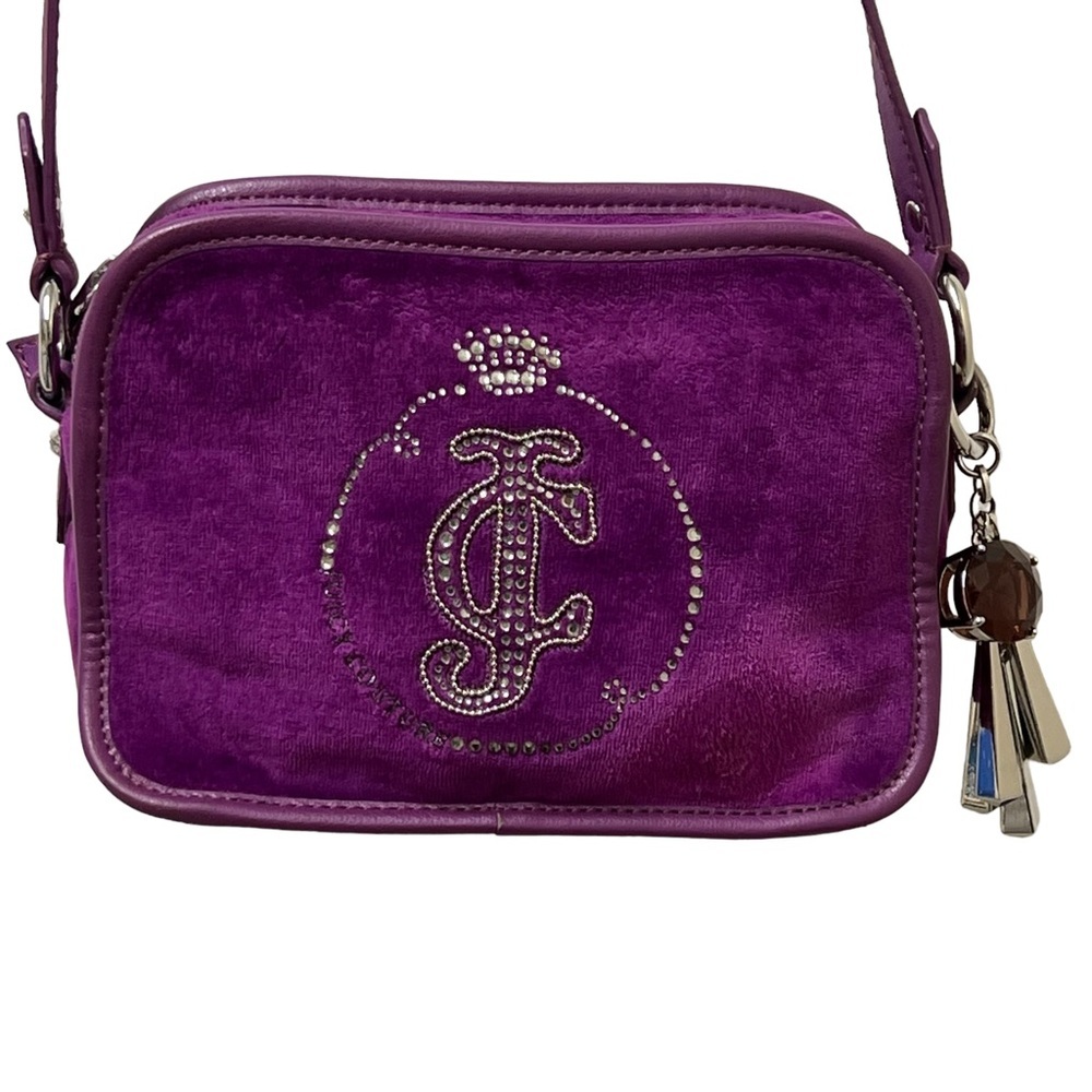 Juicy Couture Vintage Y2K Purple Velvet Crossbody Bag with Charm